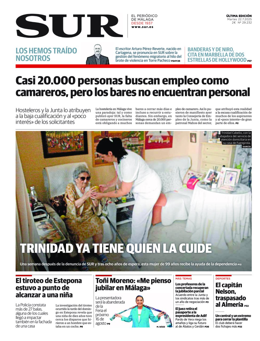 Portada de SUR, 22 de Julio de 2025