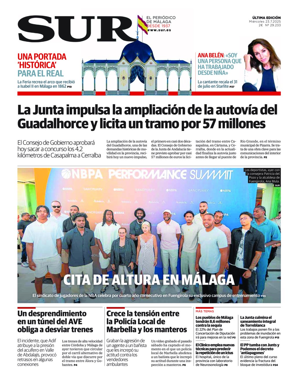 Portada de SUR, 23 de Julio de 2025