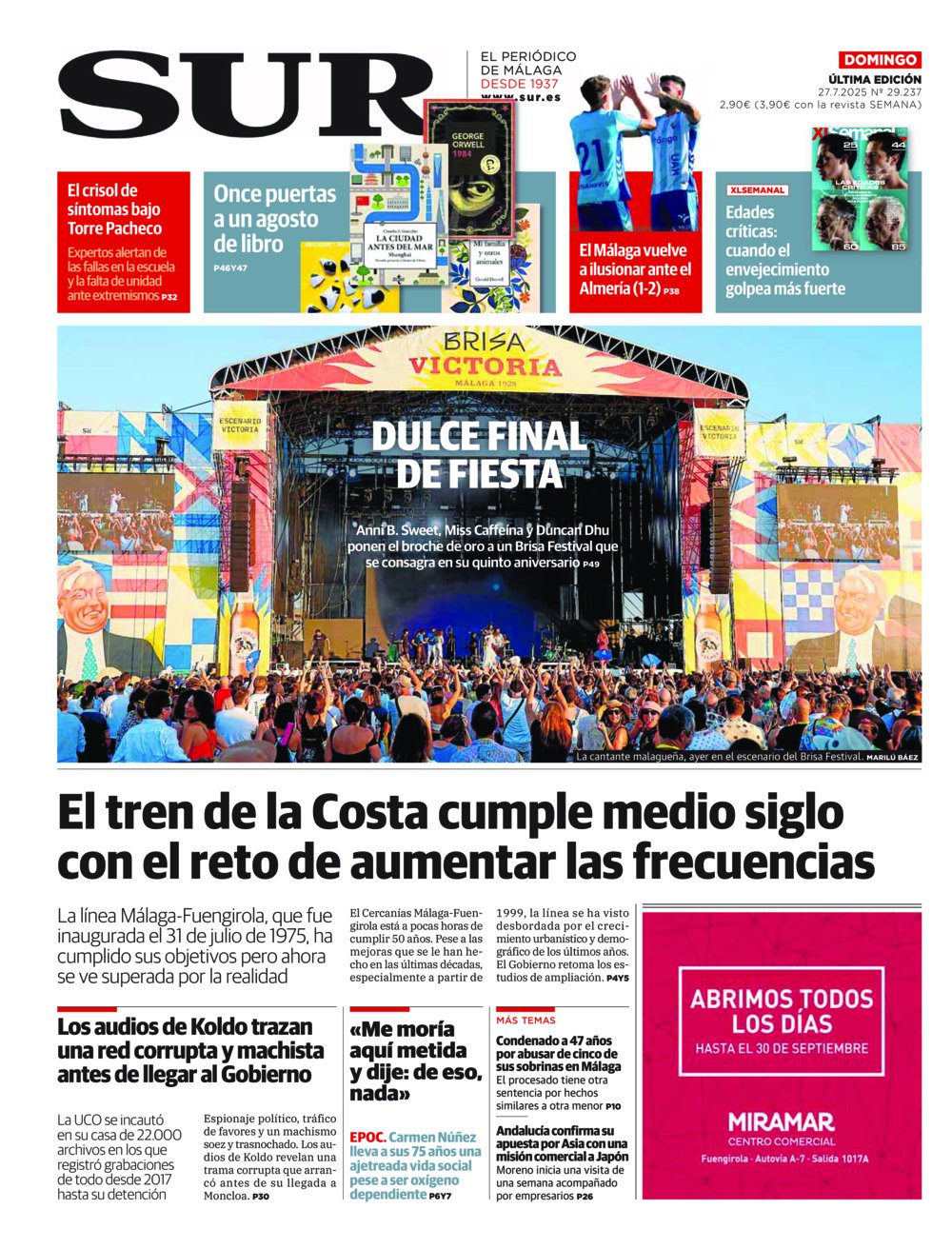 Portada de SUR, 27 de Julio de 2025