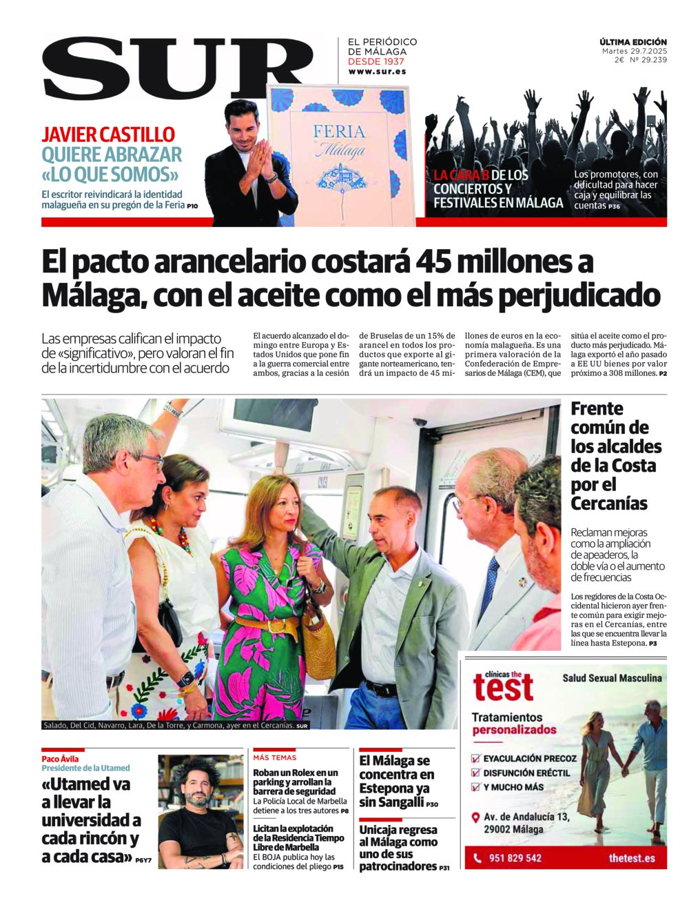 Portada de SUR, 29 de Julio de 2025