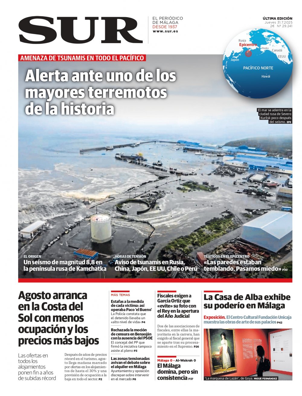 Portada de SUR, 31 de Julio de 2025