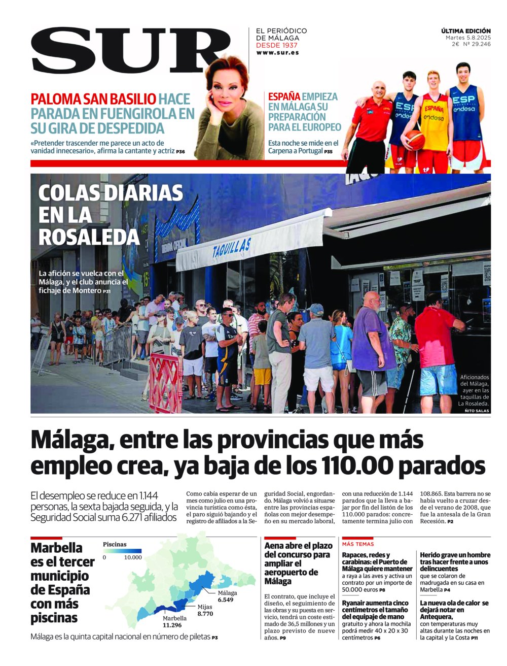 Portada de SUR, 05 de Agosto de 2025