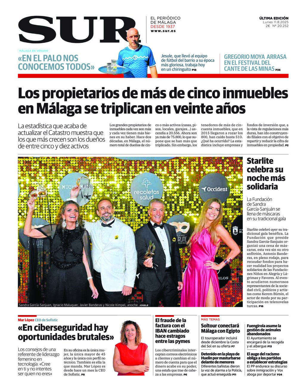 Portada de SUR, 11 de Agosto de 2025