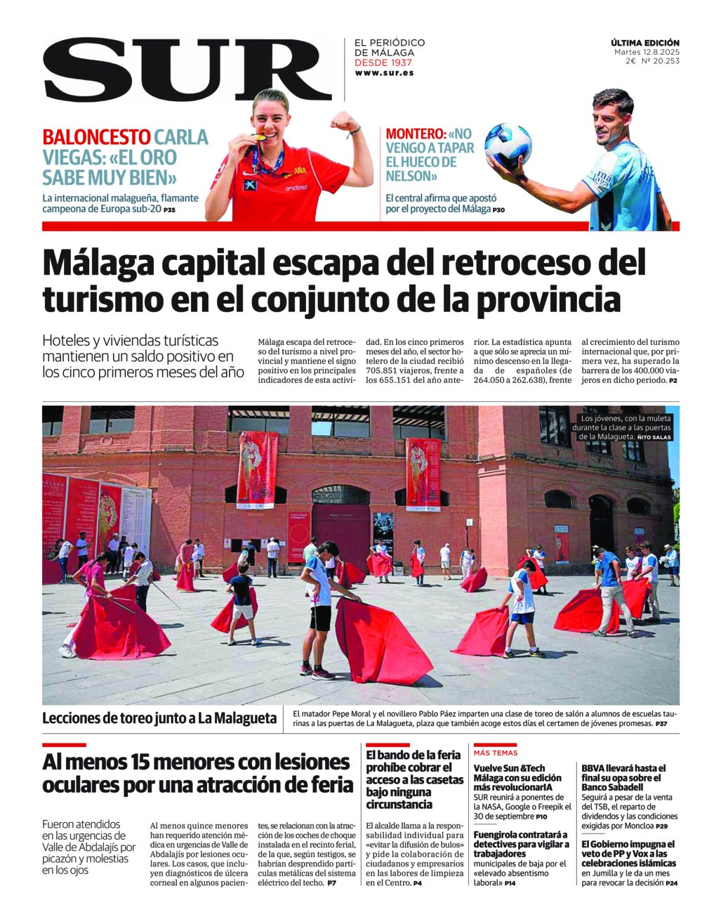 Portada de SUR, 12 de Agosto de 2025