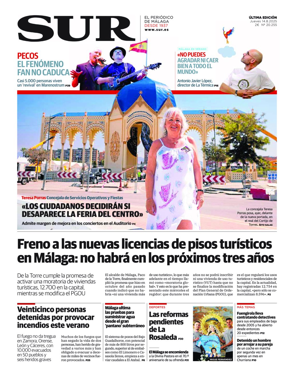 Portada de SUR, 14 de Agosto de 2025