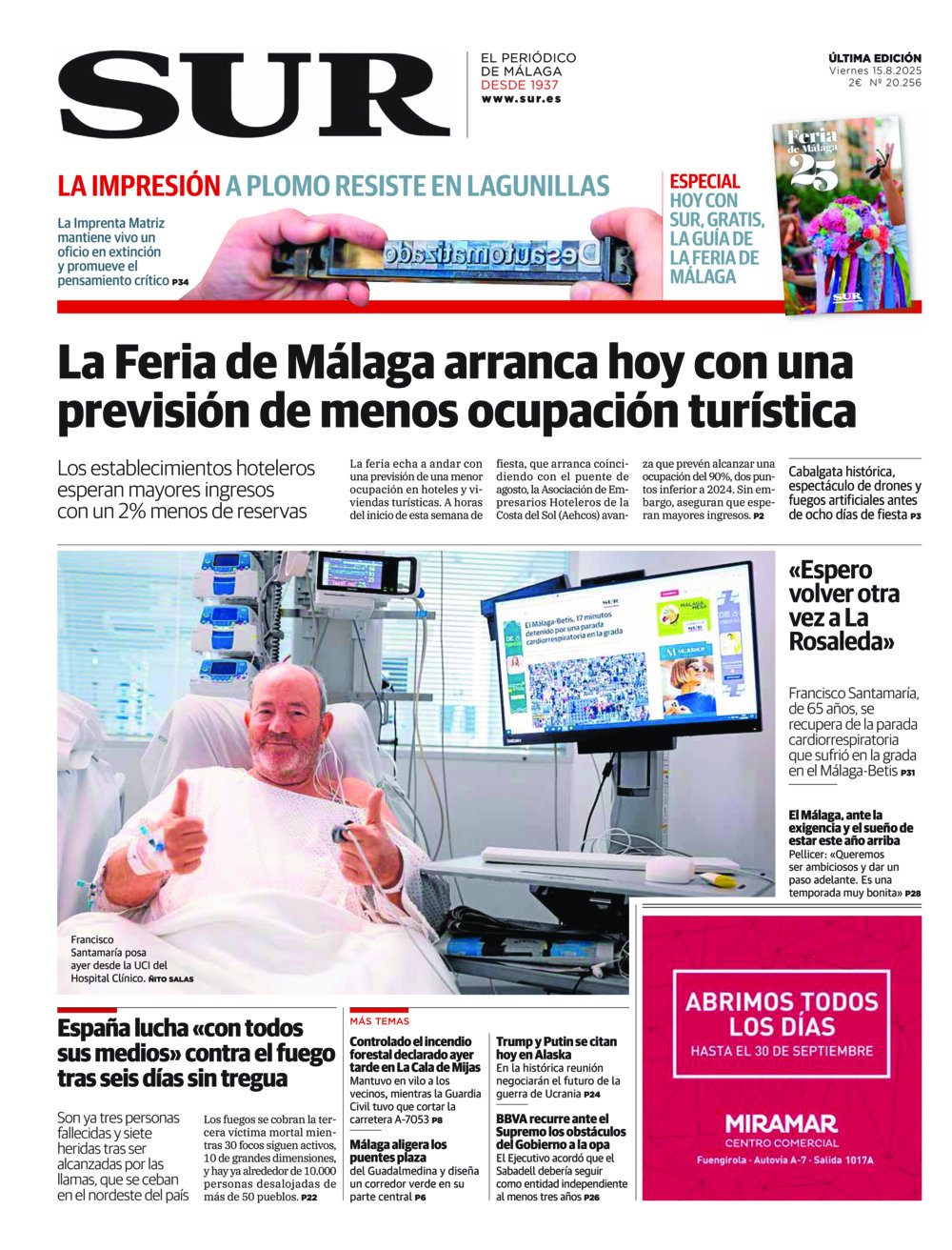 Portada de SUR, 15 de Agosto de 2025