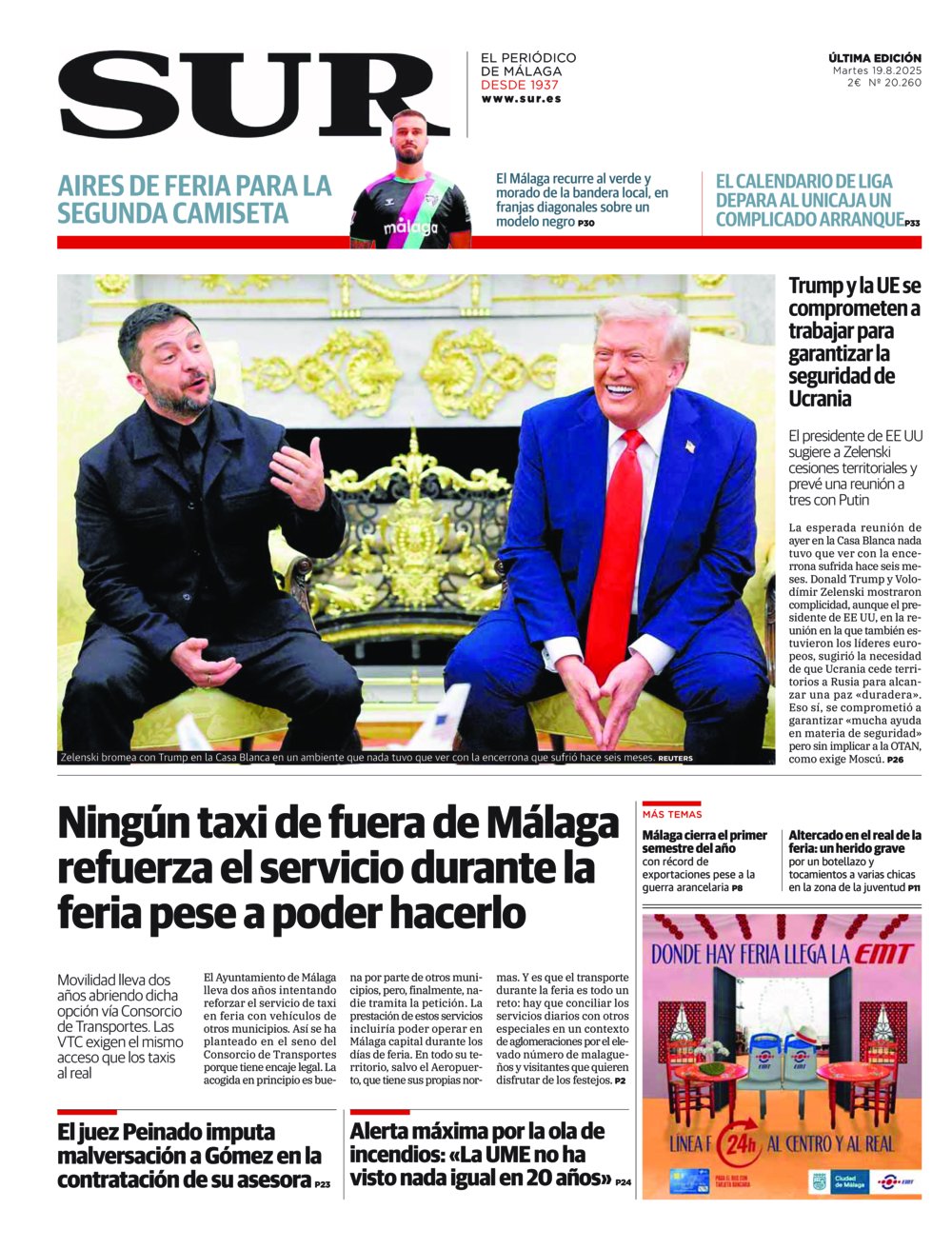 Portada de SUR, 19 de Agosto de 2025