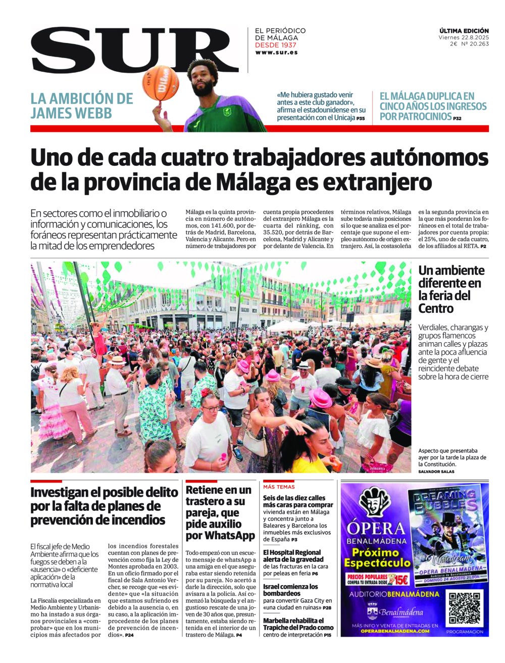 Portada de SUR, 22 de Agosto de 2025