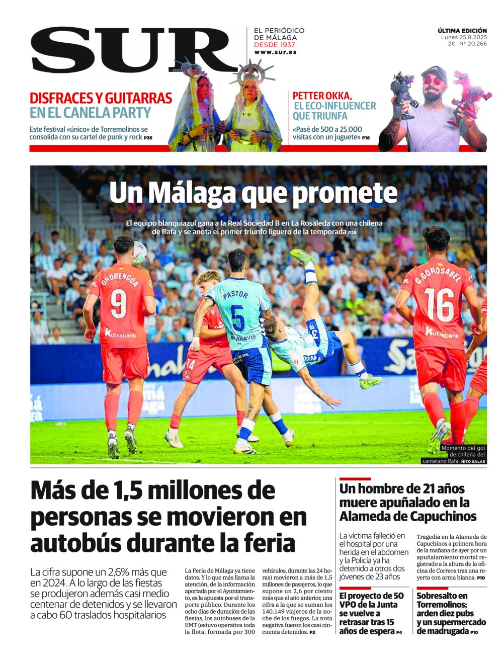 Portada de SUR, 25 de Agosto de 2025