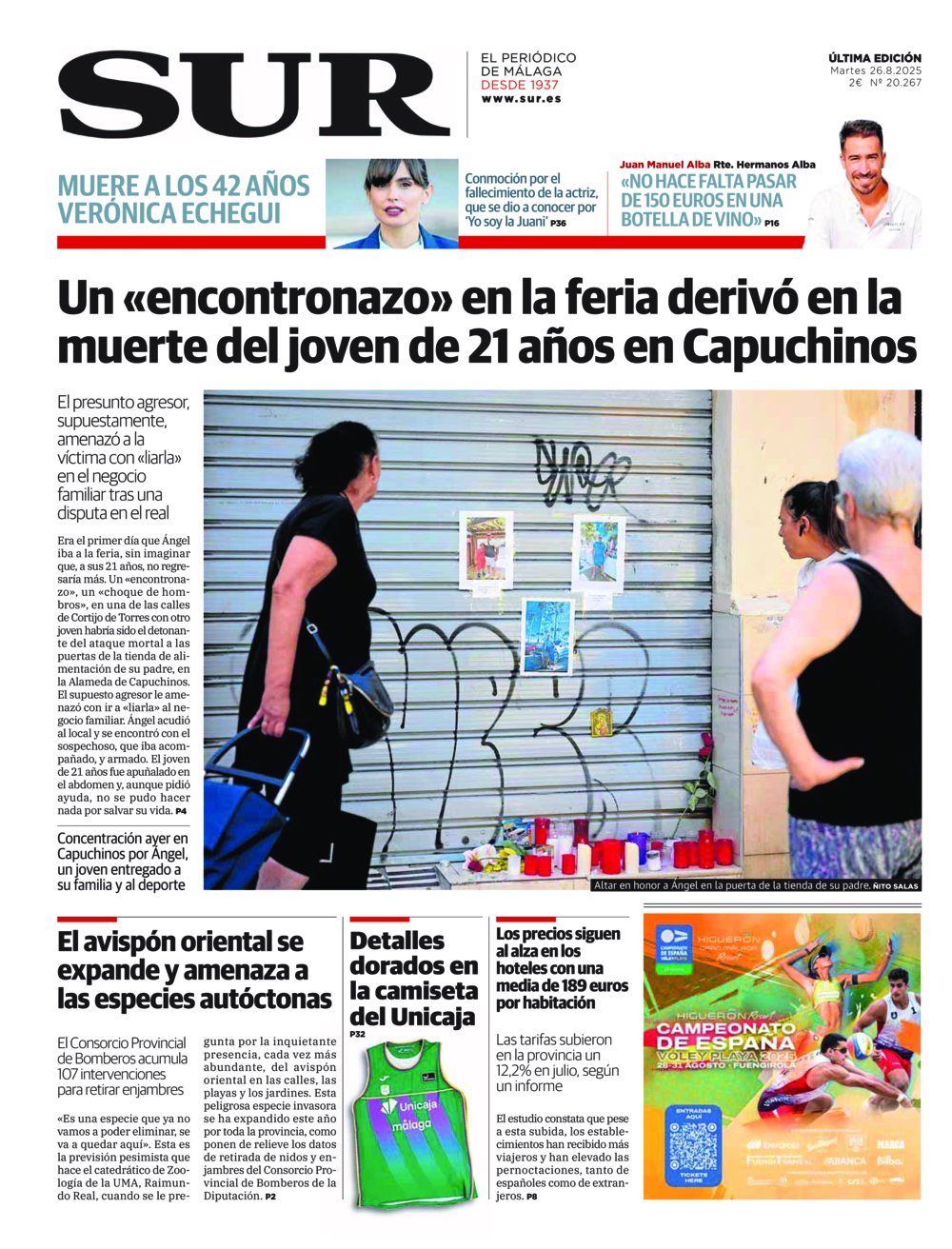 Portada de SUR, 26 de Agosto de 2025