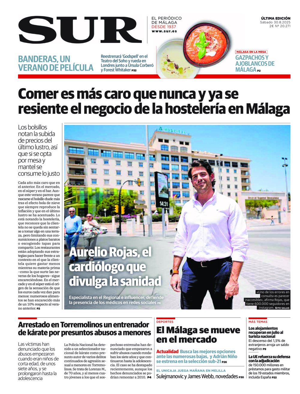 Portada de SUR, 30 de Agosto de 2025