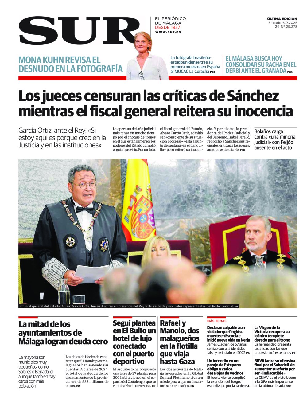 Portada de SUR, 06 de Septiembre de 2025
