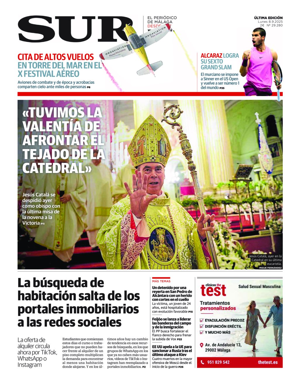 Portada de SUR, 08 de Septiembre de 2025