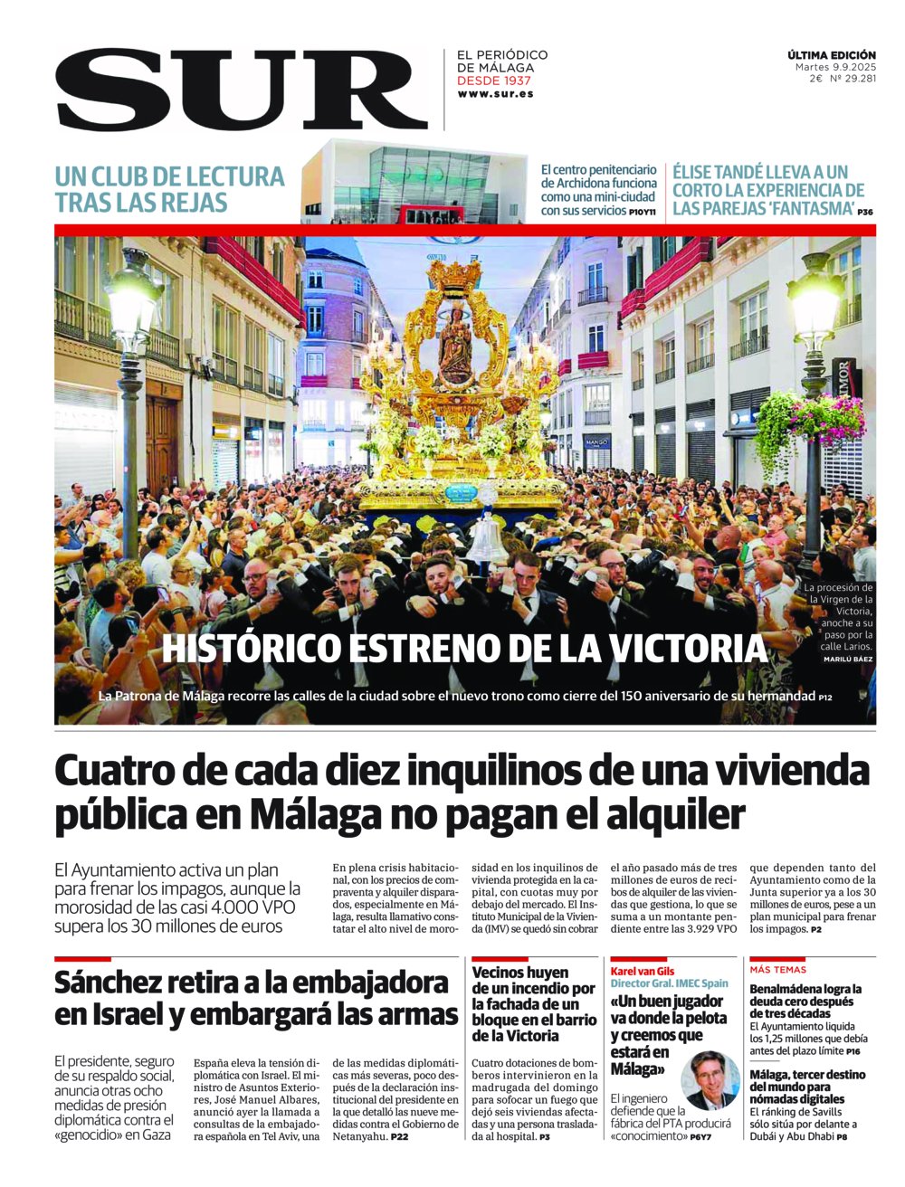 Portada de SUR, 09 de Septiembre de 2025