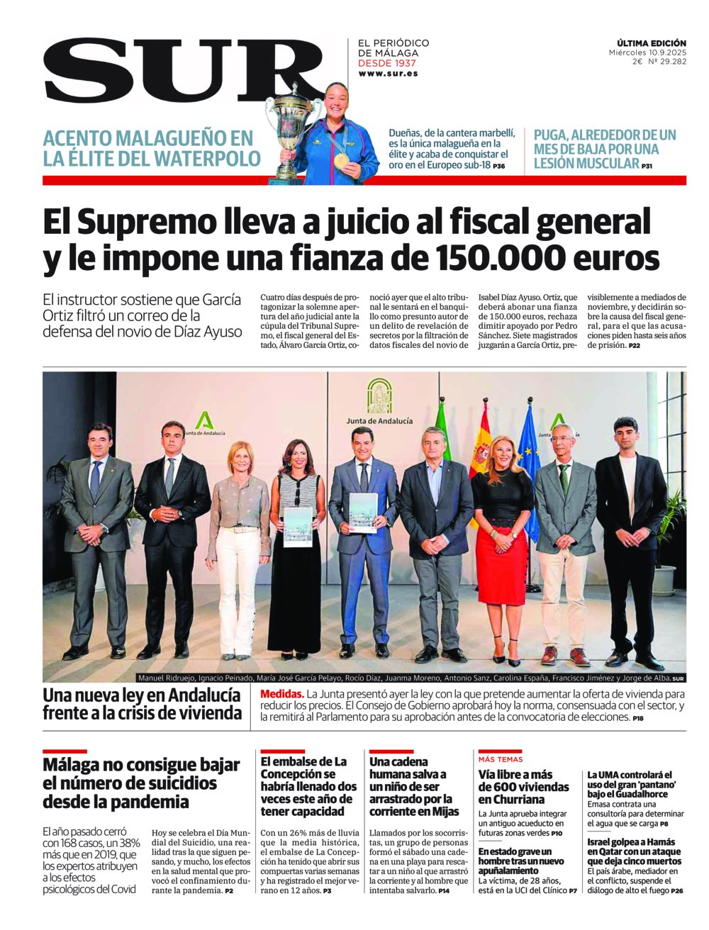 Portada de SUR, 10 de Septiembre de 2025
