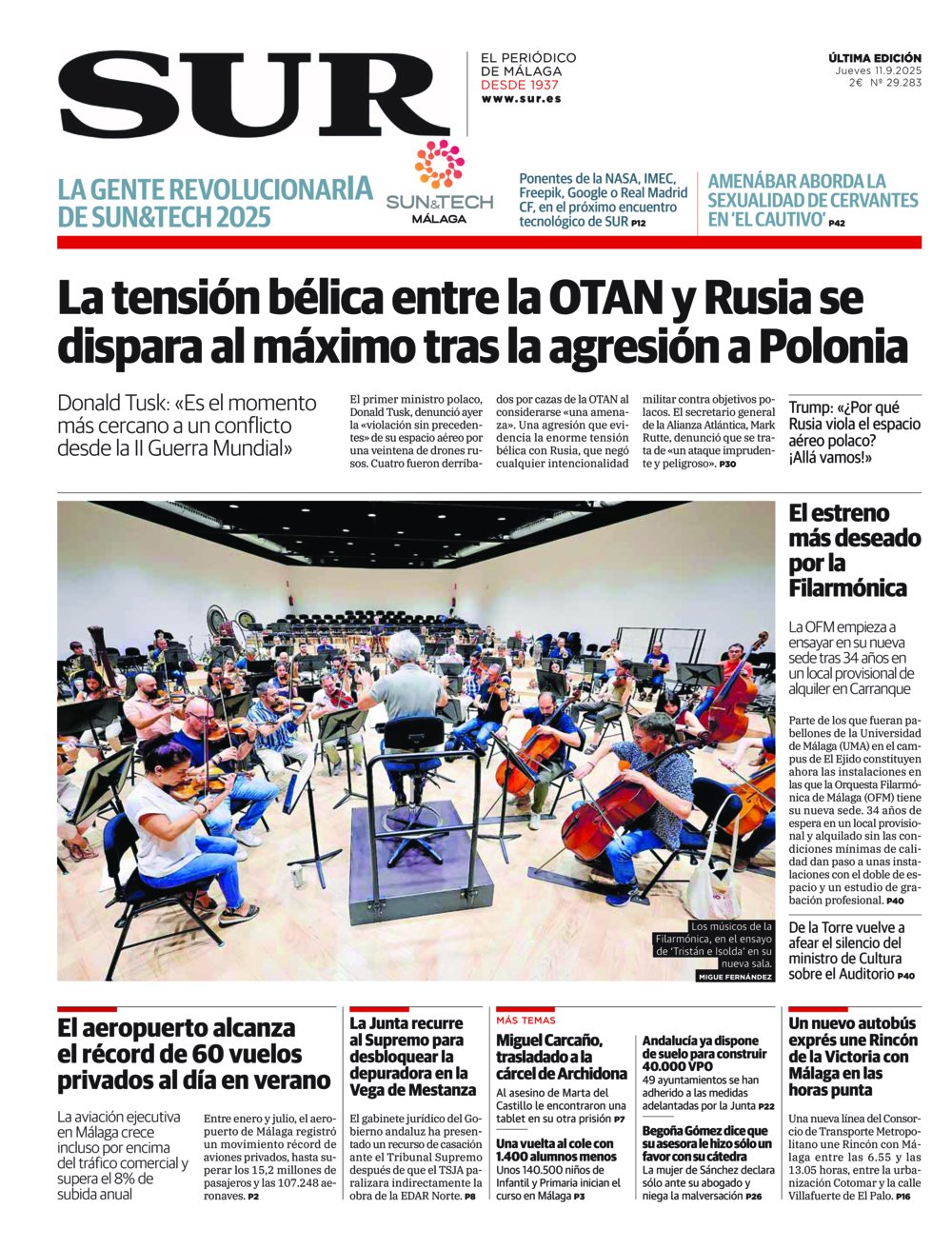 Portada de SUR, 11 de Septiembre de 2025