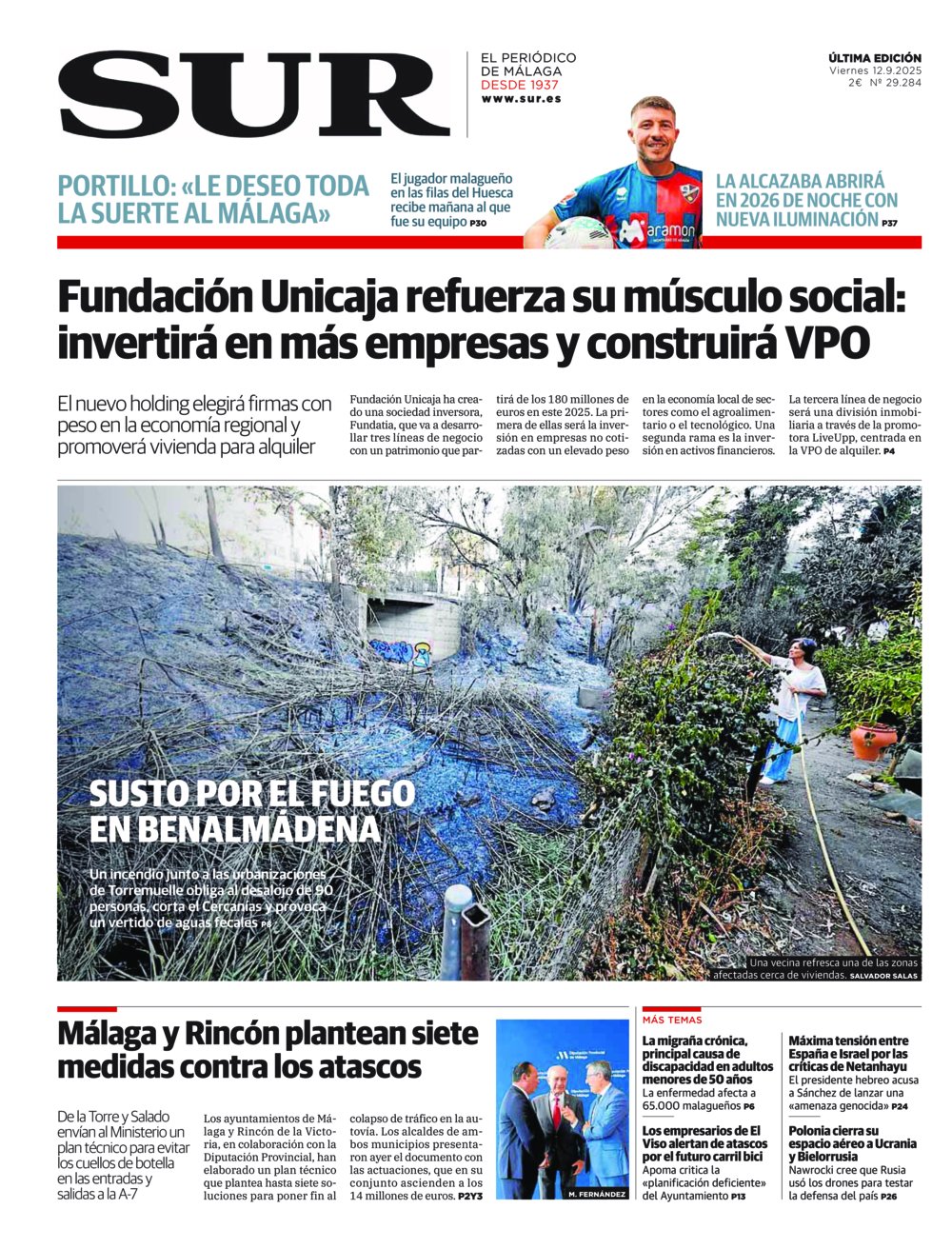 Portada de SUR, 12 de Septiembre de 2025