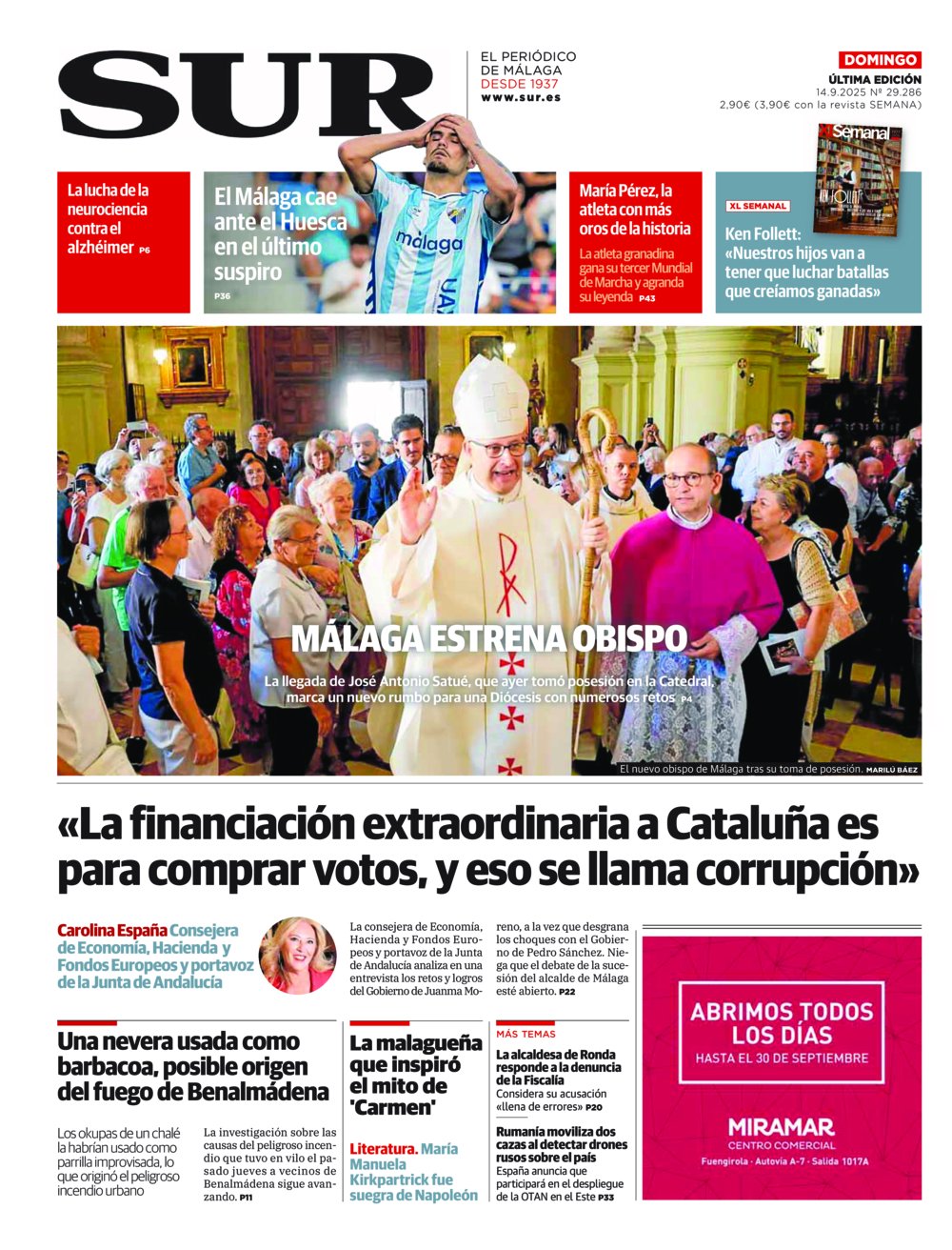 Portada de SUR, 14 de Septiembre de 2025