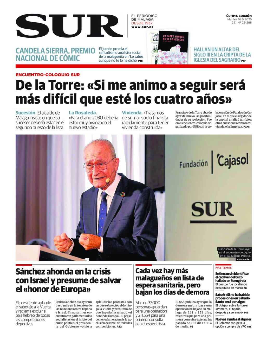 Portada de SUR, 16 de Septiembre de 2025