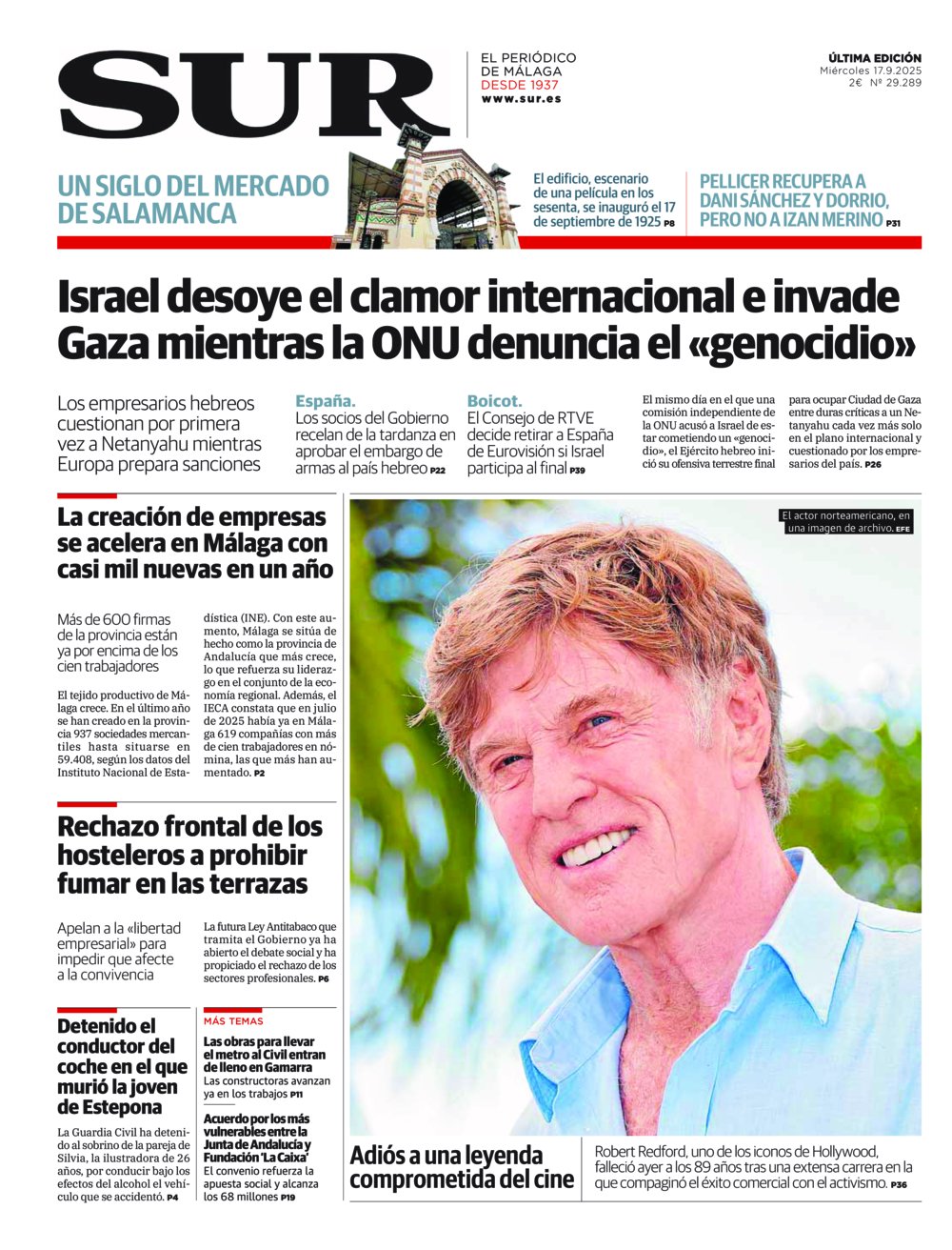 Portada de SUR, 17 de Septiembre de 2025