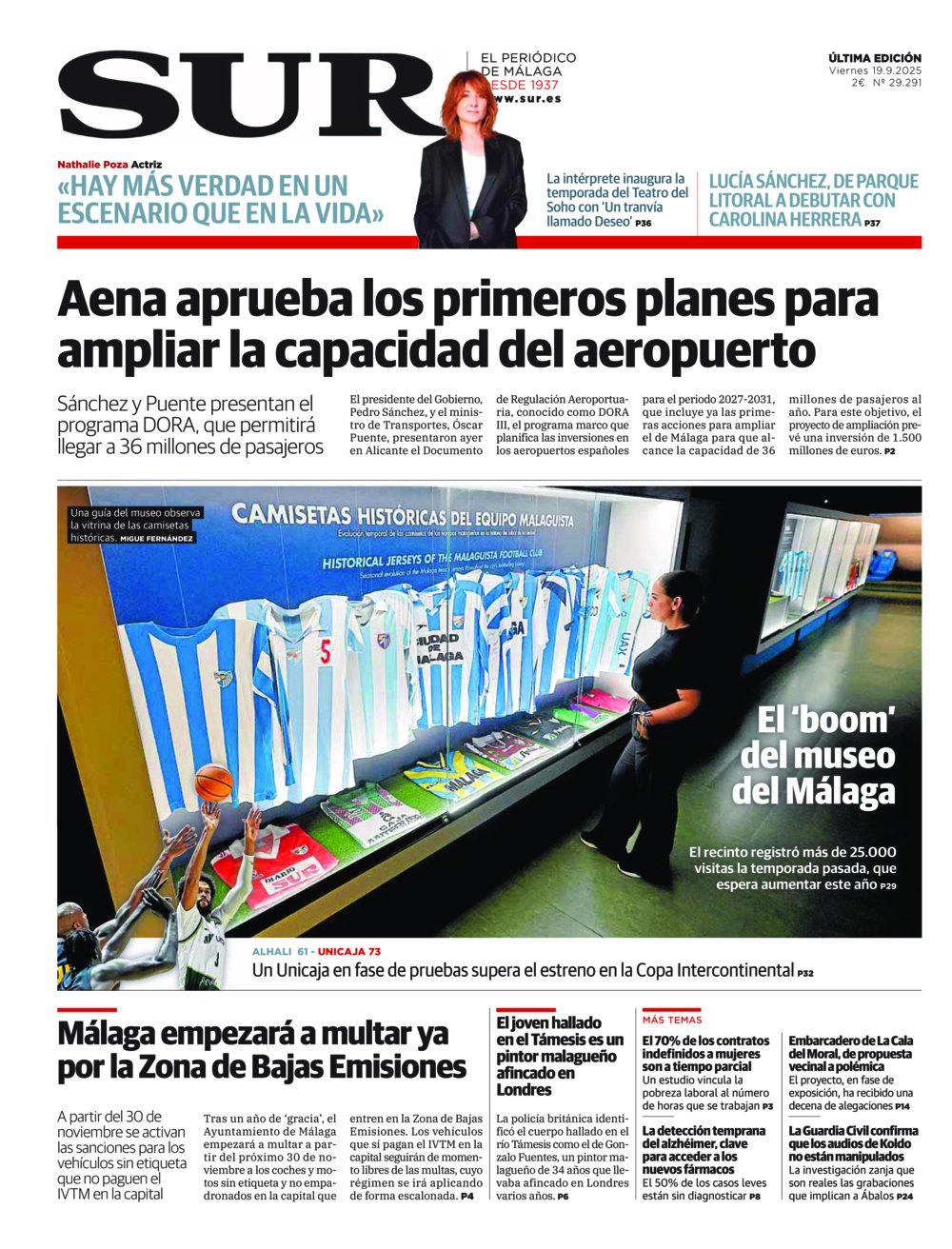 Portada de SUR, 19 de Septiembre de 2025