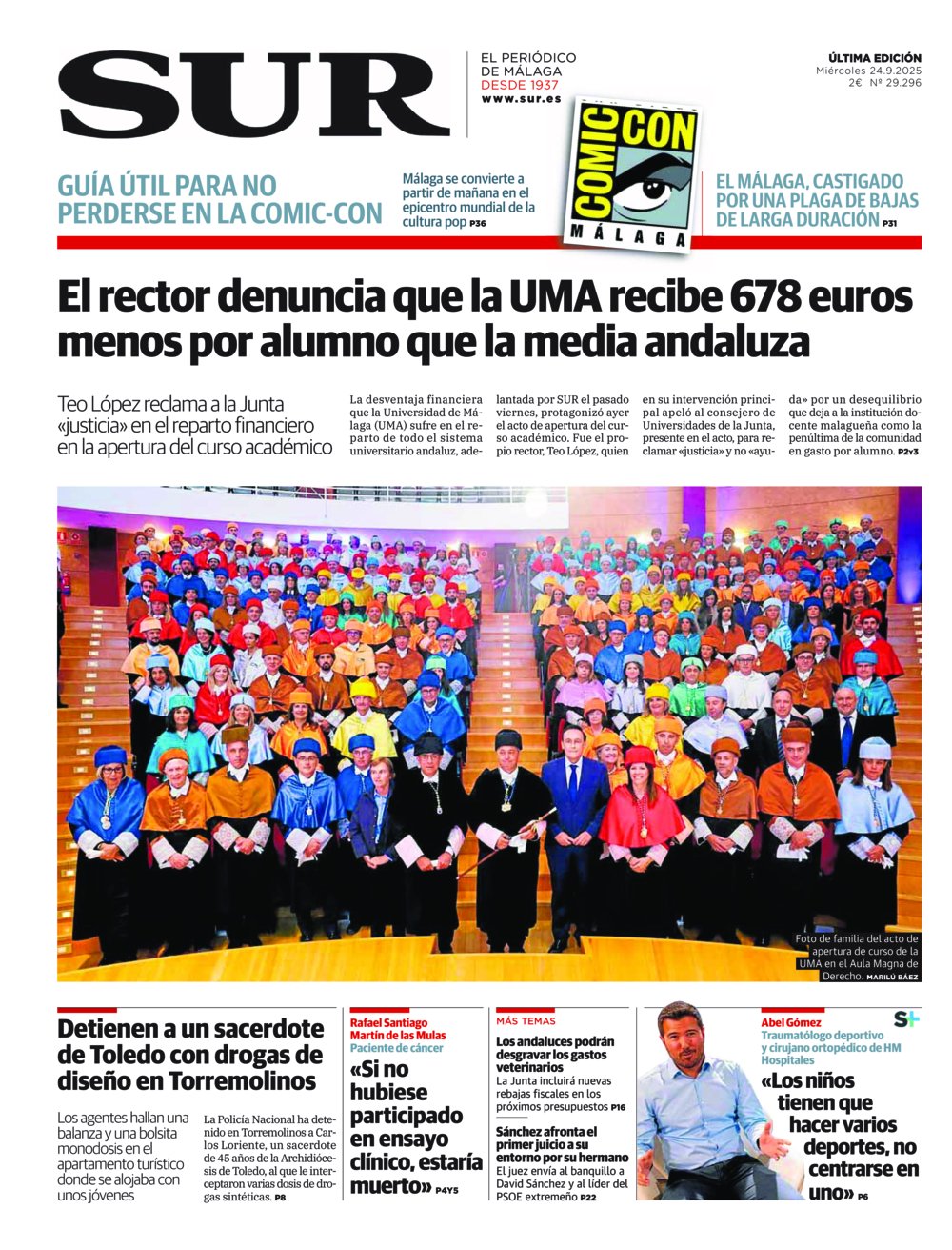 Portada de SUR, 24 de Septiembre de 2025