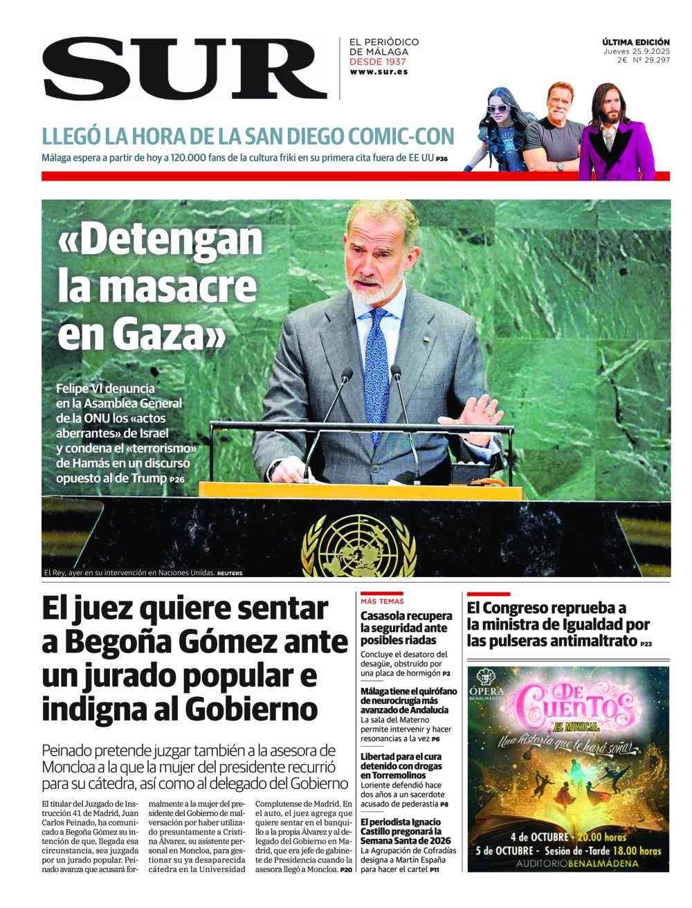 Portada de SUR, 25 de Septiembre de 2025