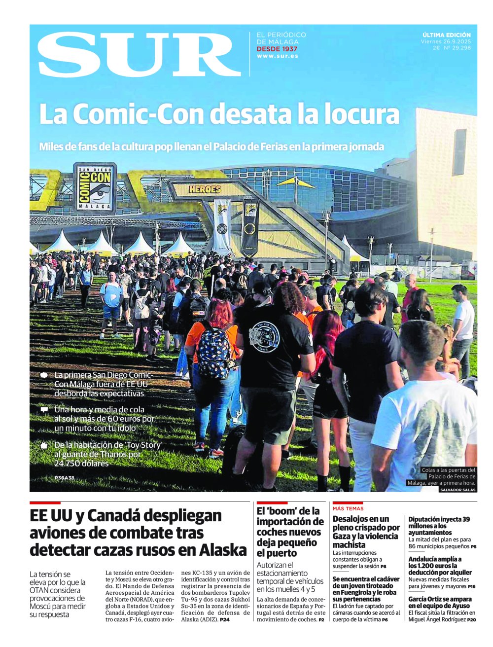 Portada de SUR, 26 de Septiembre de 2025