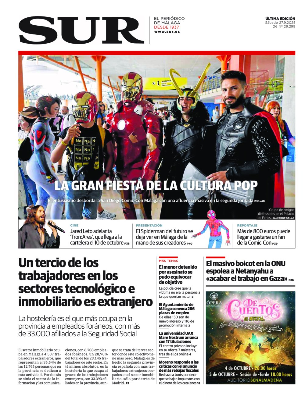 Portada de SUR, 27 de Septiembre de 2025