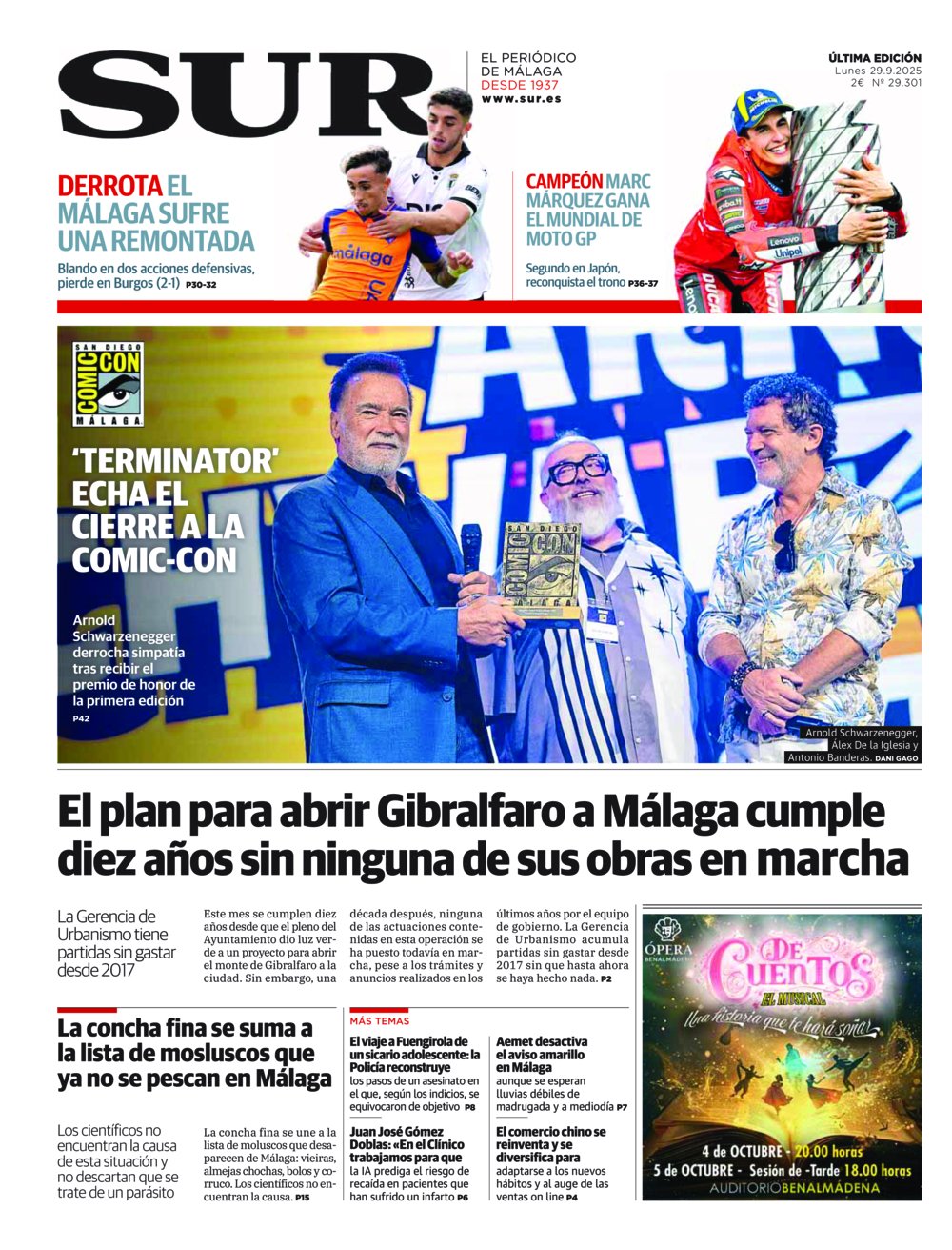 Portada de SUR, 29 de Septiembre de 2025