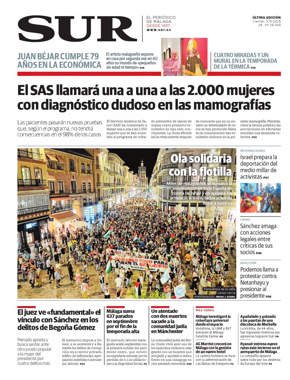 Portada de SUR, 03 de Octubre de 2025