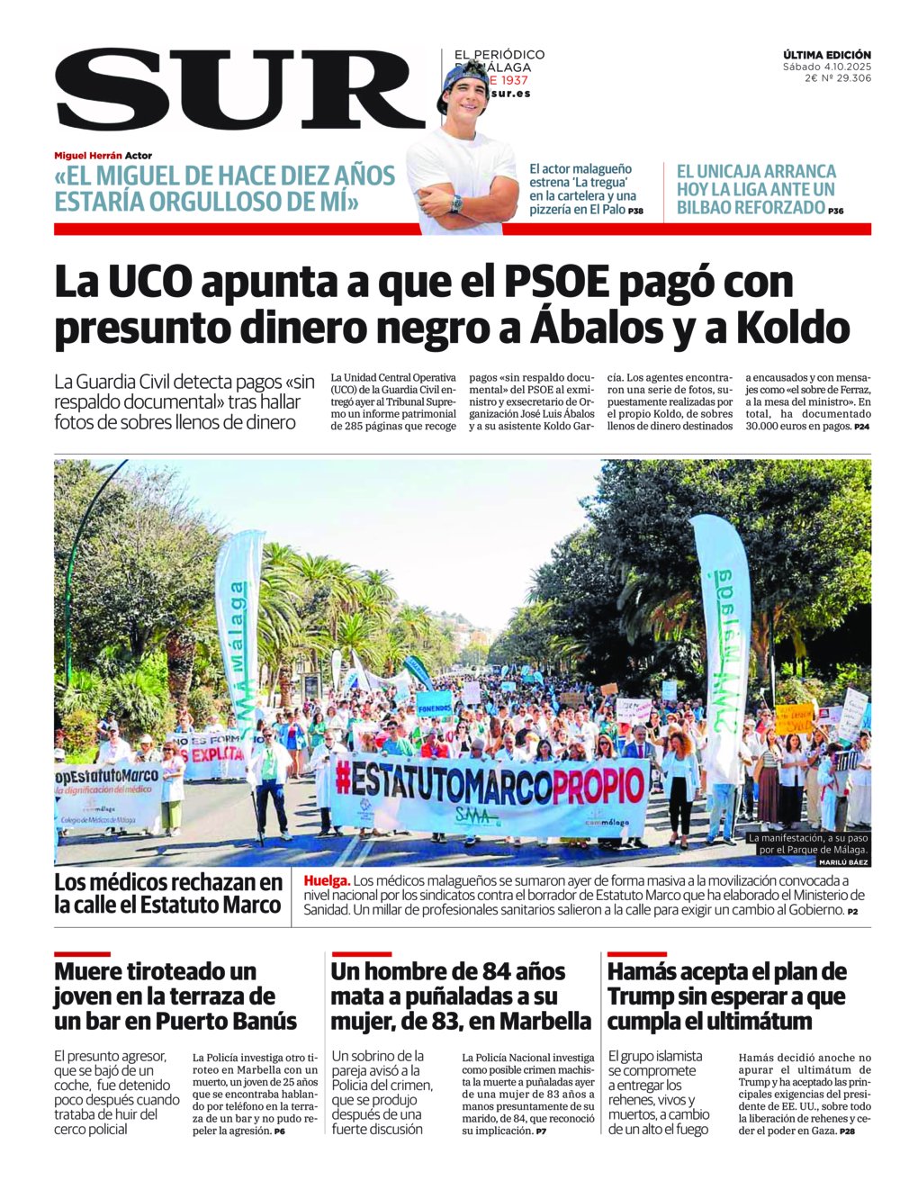 Portada de SUR, 04 de Octubre de 2025