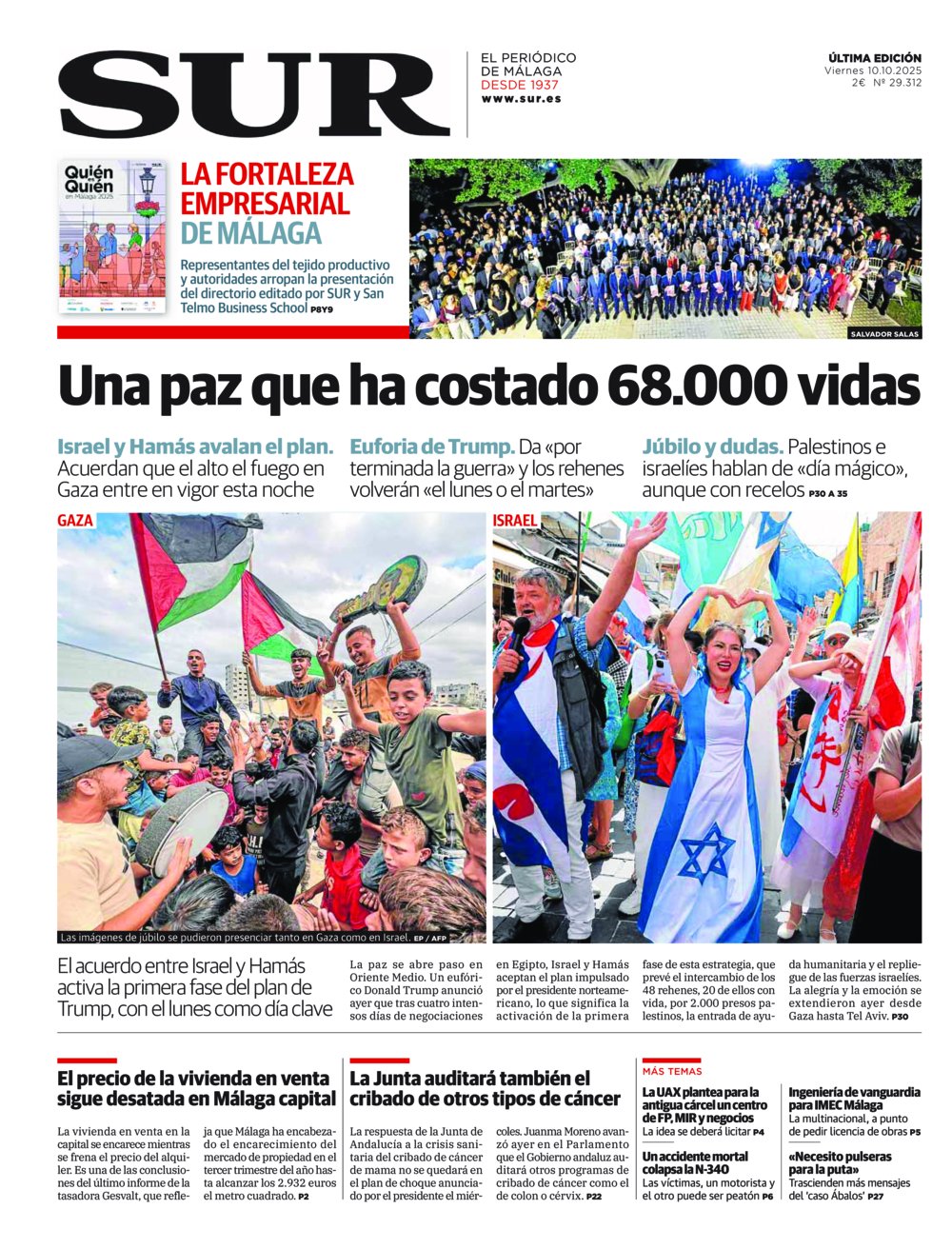 Portada de SUR, 10 de Octubre de 2025