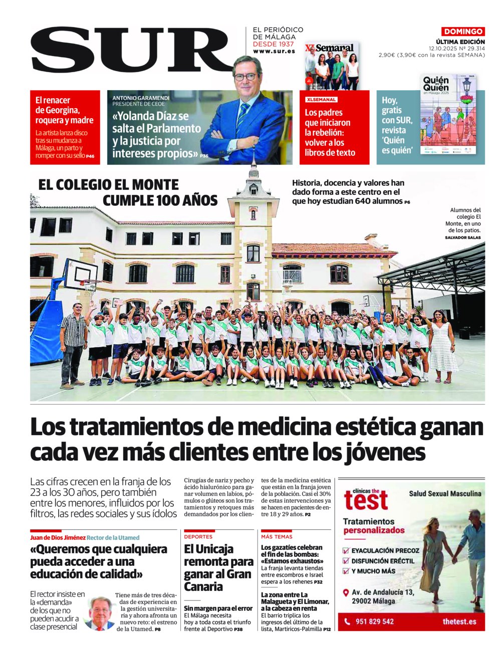 Portada de SUR, 12 de Octubre de 2025
