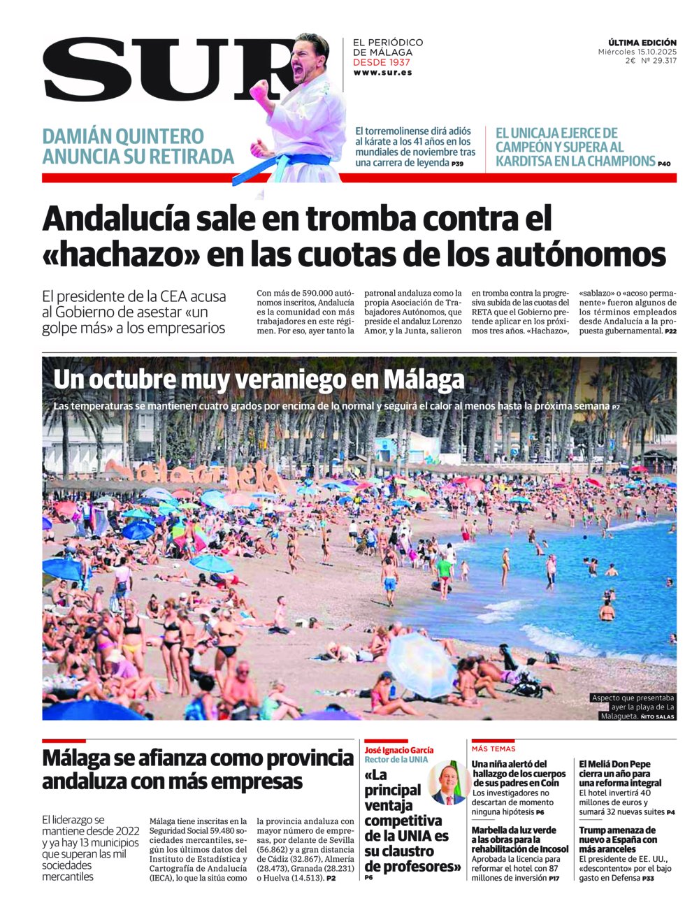 Portada de SUR, 15 de Octubre de 2025