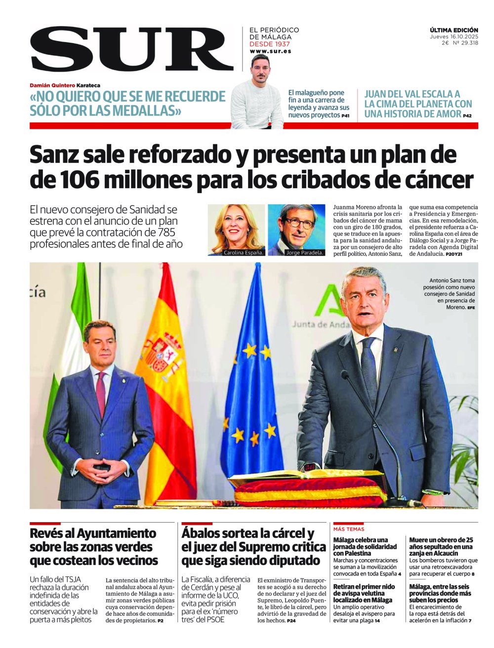 Portada de SUR, 16 de Octubre de 2025