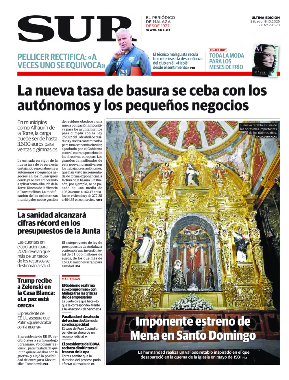 Portada de SUR, 18 de Octubre de 2025