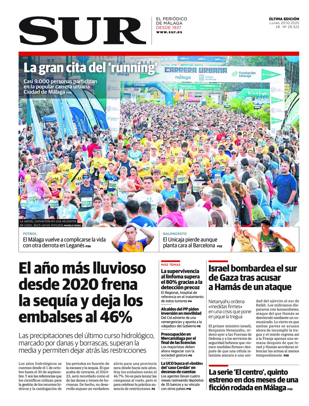 Portada de SUR, 20 de Octubre de 2025