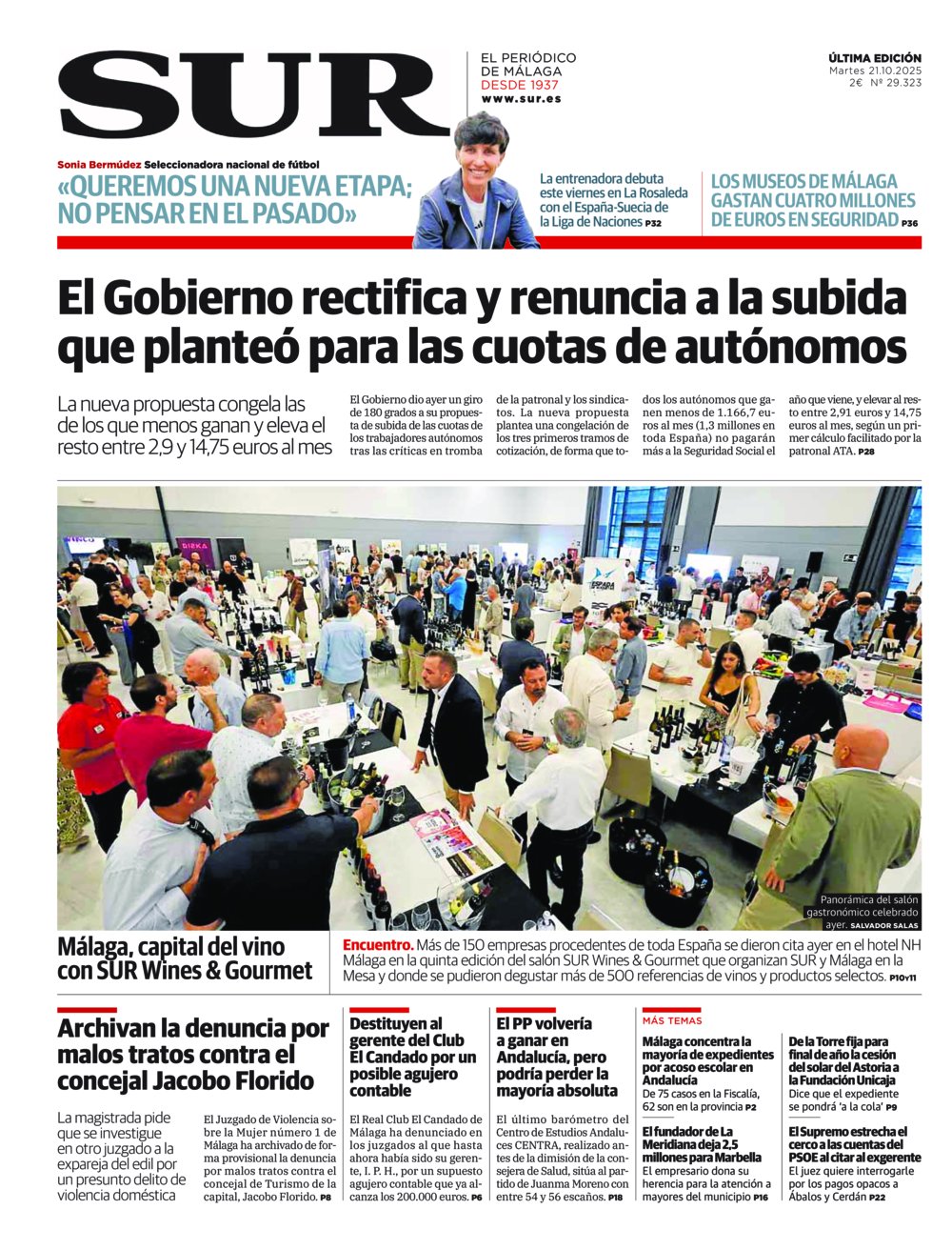 Portada de SUR, 21 de Octubre de 2025