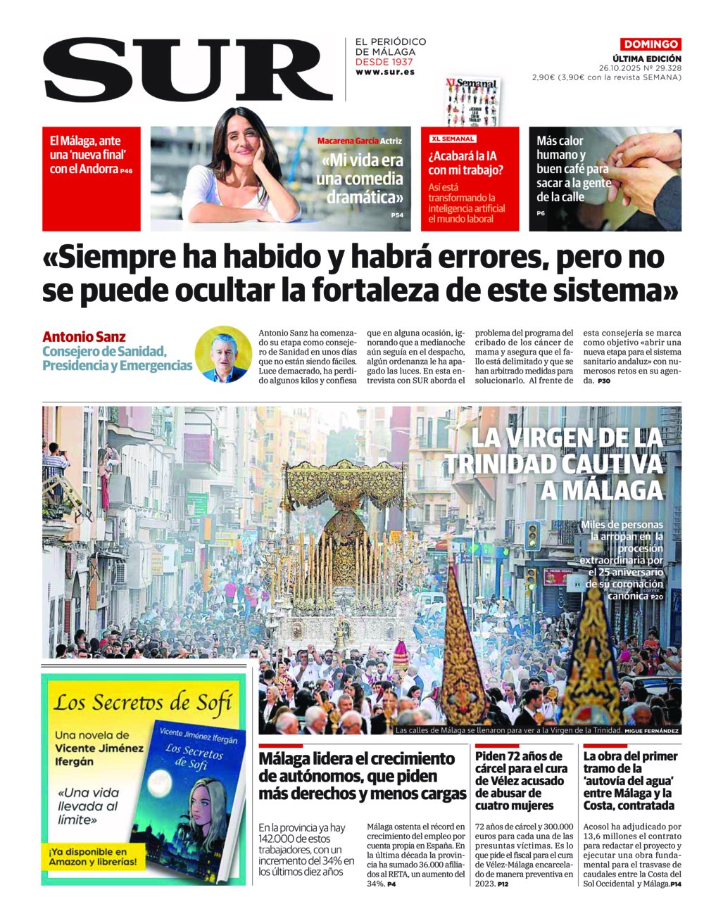 Portada de SUR, 26 de Octubre de 2025