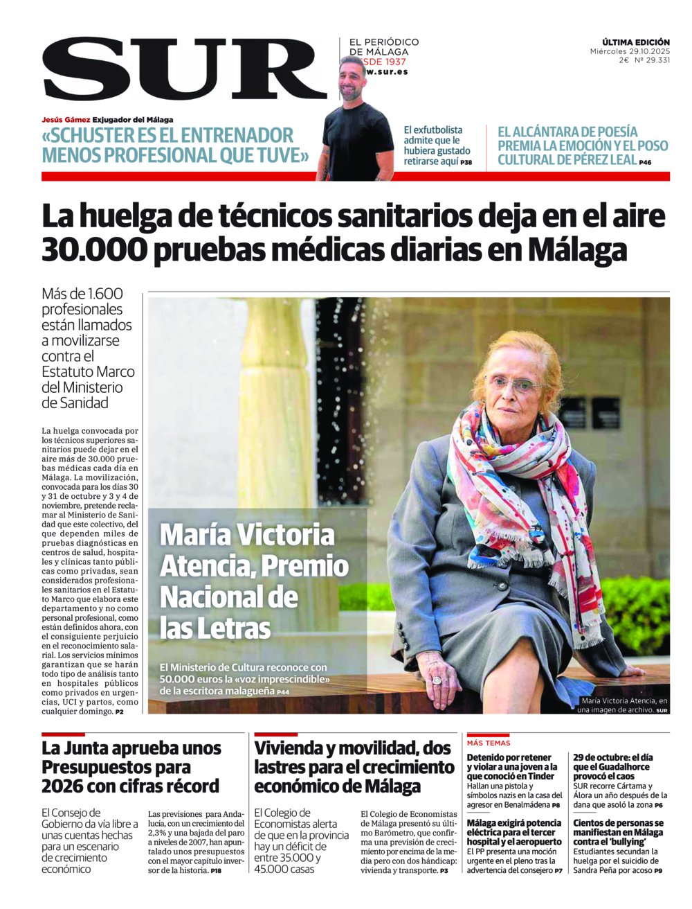 Portada de SUR, 29 de Octubre de 2025