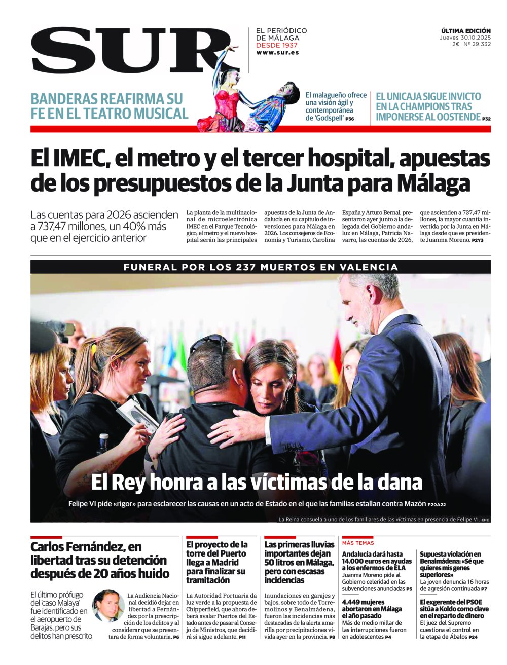 Portada de SUR, 30 de Octubre de 2025