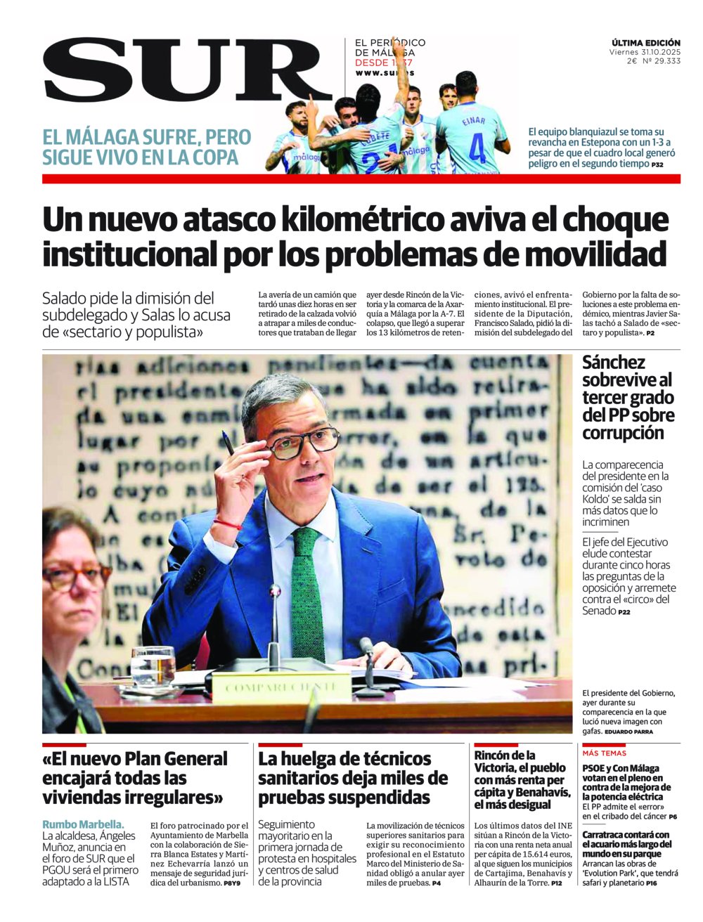 Portada de SUR, 31 de Octubre de 2025