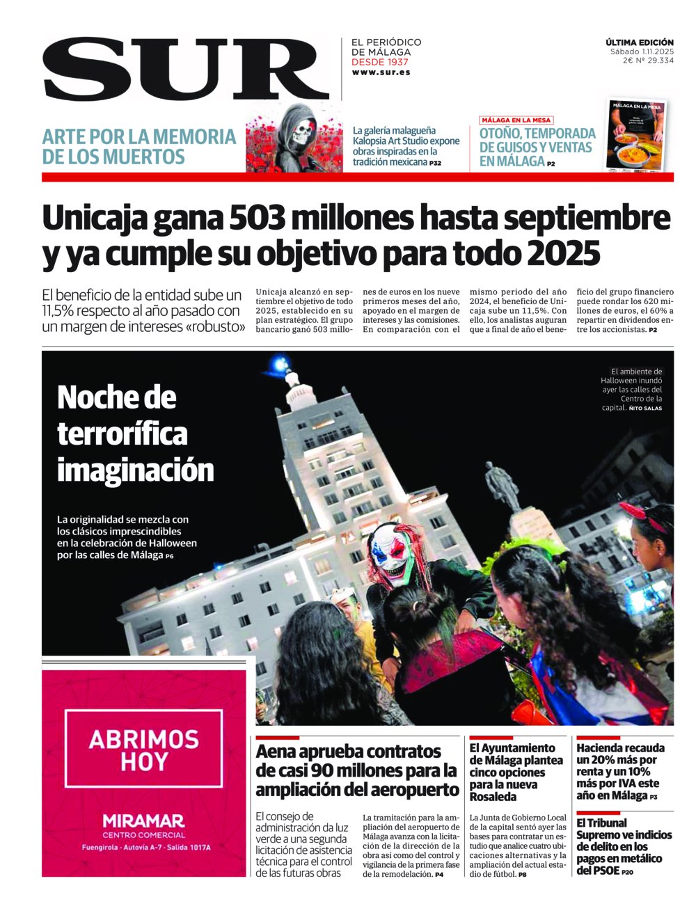 Portada de SUR, 01 de Noviembre de 2025