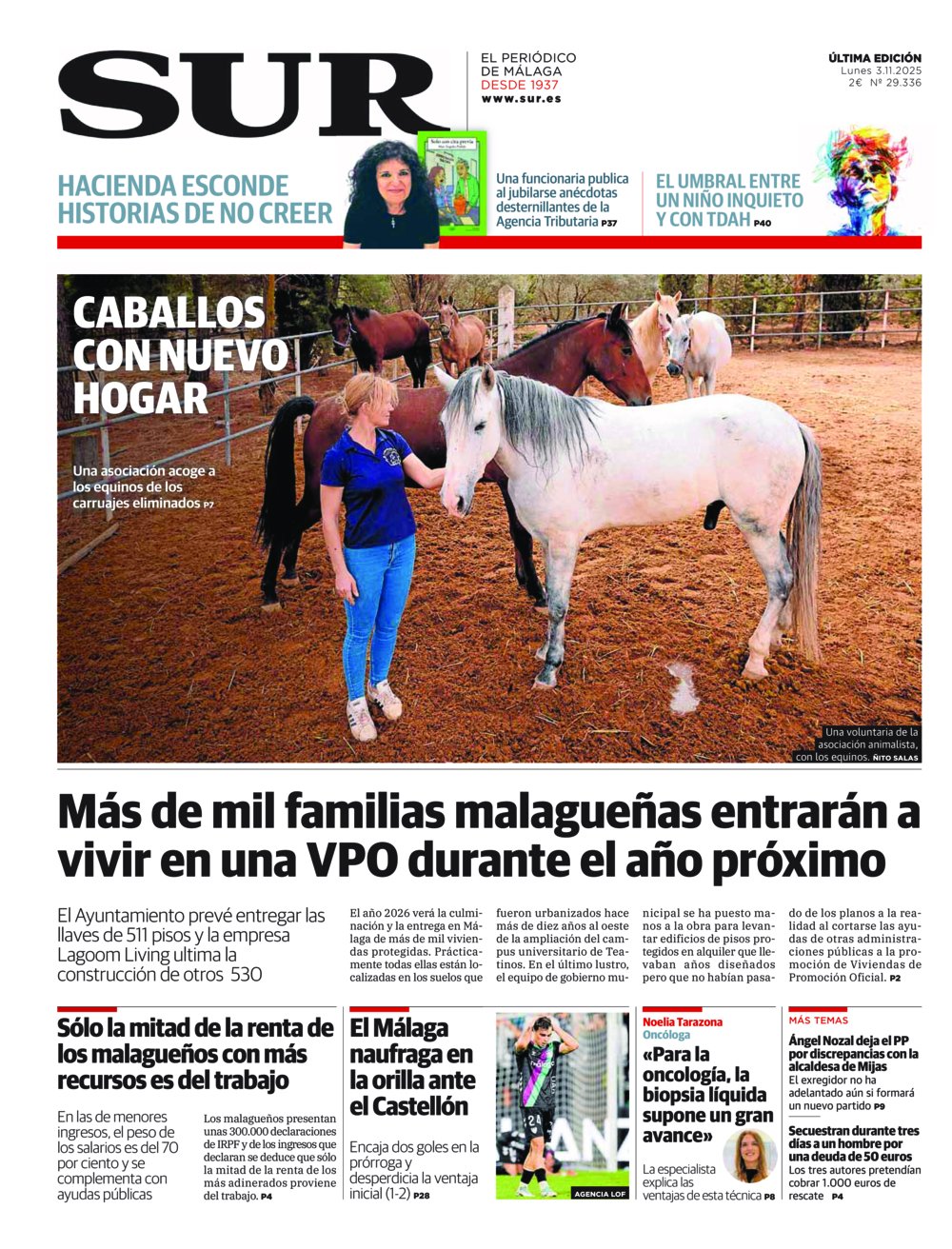 Portada de SUR, 03 de Noviembre de 2025