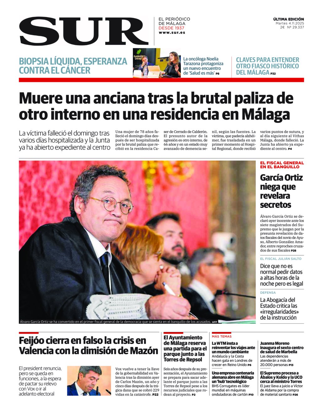 Portada de SUR, 04 de Noviembre de 2025