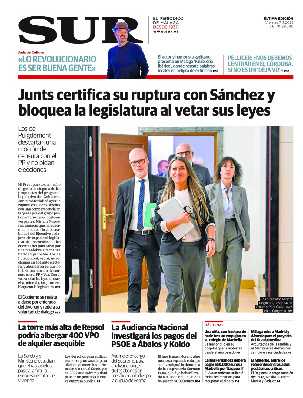 Portada de SUR, 07 de Noviembre de 2025