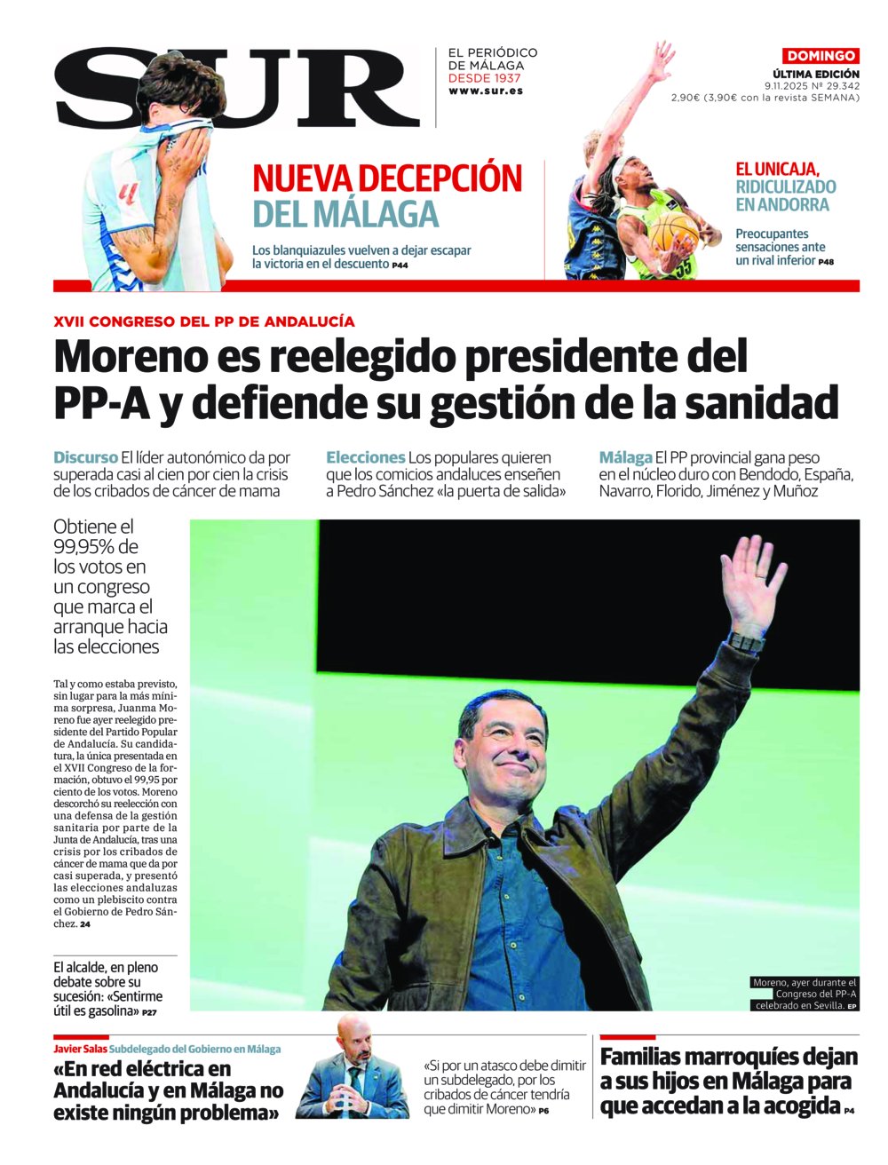 Portada de SUR, 09 de Noviembre de 2025