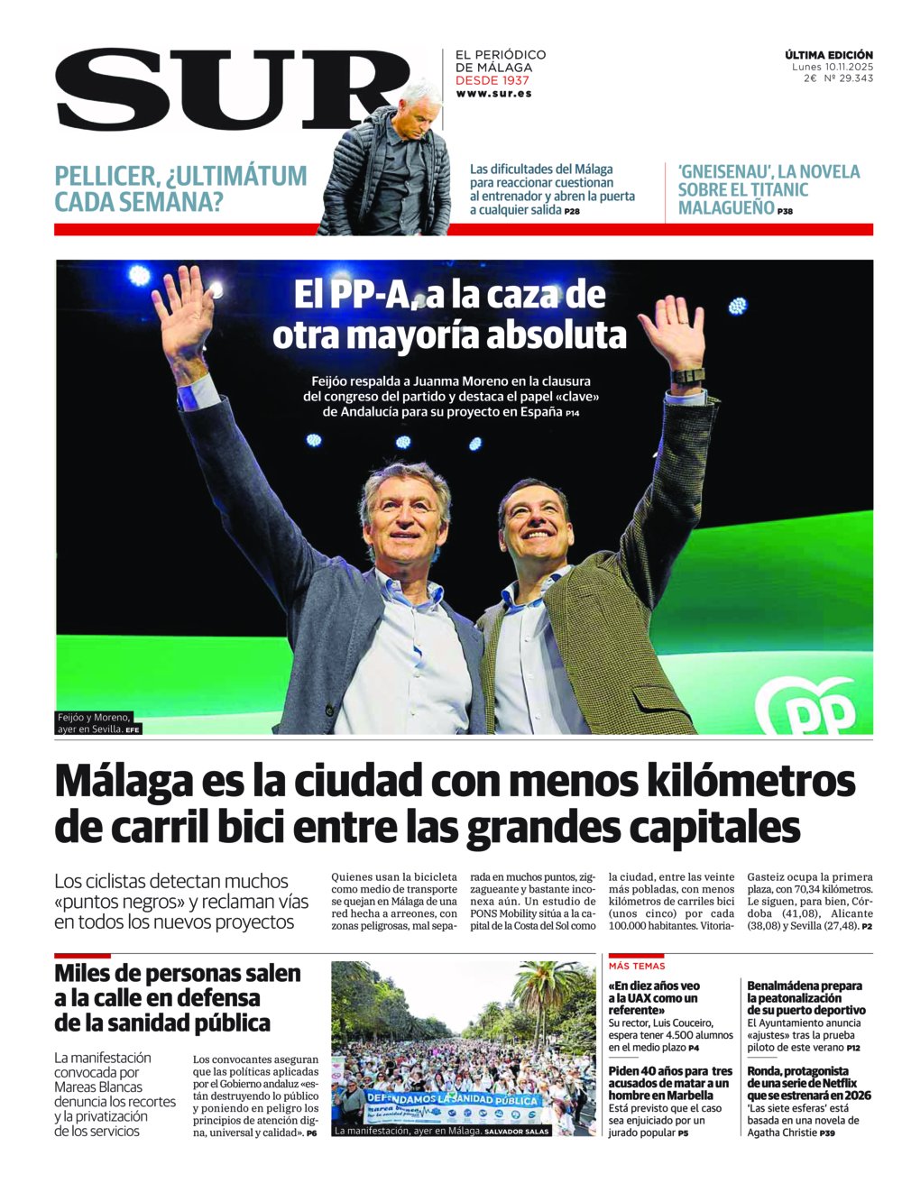 Portada de SUR, 10 de Noviembre de 2025