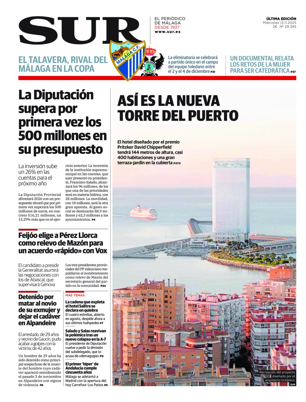 Portada de SUR, 12 de Noviembre de 2025